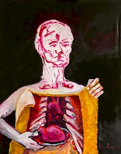 Selbstportrait von 
Herbert herb-art Wiedergut, 
»Organspende«,
Öl auf Leinwand
100 cm x 80 cm, 2007.