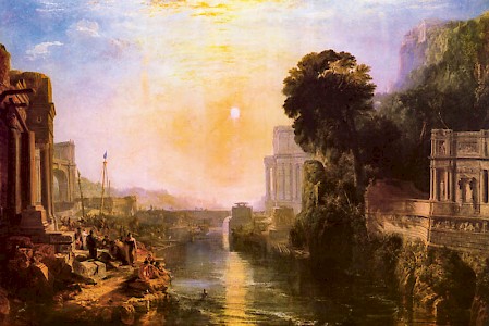 William Turner, »Dido erbaut Karthago«, 1815. Der prächtige Sonnenuntergang ist vom Ausbruch des Tambora beeinflusst. Der hatte die unvorstellbare Explosionskraft von geschätzten 170 000 Hiroshima-Bomben.