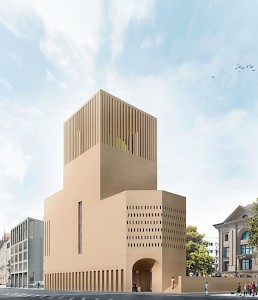 Ein großes, sandsteingelbesZiegelgebäudestellen sichdie Architekten vor.