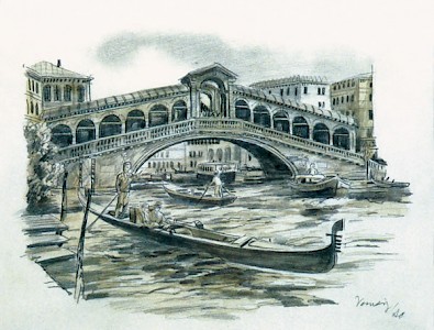 Carolus Hornreiste häufig mit seinerFrau nach Venedig.Die Rialto-Brücke warsein Lieblingsmotiv.Das Bild stammtvon 1970.
