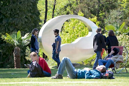 Entspannung suchen angesichts des »Gold­flammendes Rades« des Dadaisten Hans Arp