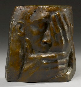 Die Klage (Zum Gedenken an den 1938 verstorbenen Ernst Barlach), Bronzerelief mit mittelbrauner Patina, 1938Höhe: 26,5 cm; Breite: 20,5–24,8 cm; Tiefe: 9,7 cm